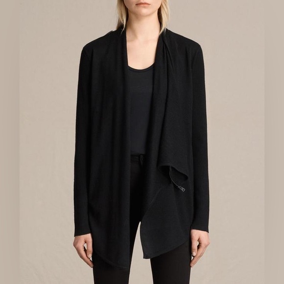 All Saints Sweaters - Allsaints Drina 100% Merino Wool Draped Cardigan Womens Size Small